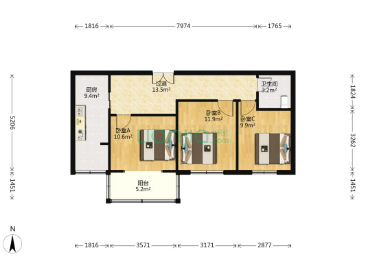 瑞穗苑 3室0厅1卫 88平方