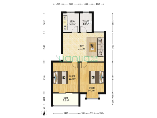 新河花园 2室1厅1卫 78平方