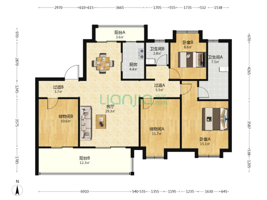 铂翠天第 2室1厅2卫 143平方