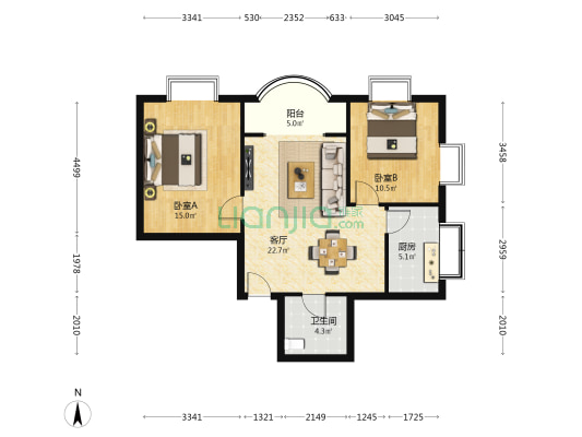 聚龙大厦 2室1厅1卫 87平方