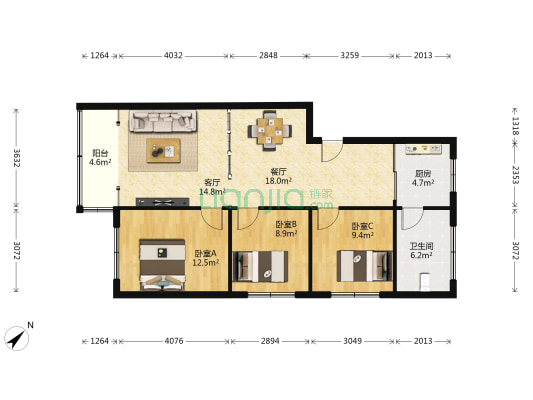 白云南路402号 3室2厅1卫 101平方