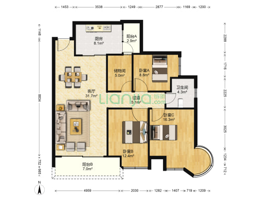 翠湖雅苑 3室1厅1卫 125平方