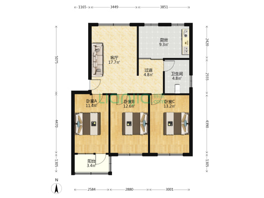 地税家属楼 3室1厅1卫 93平方