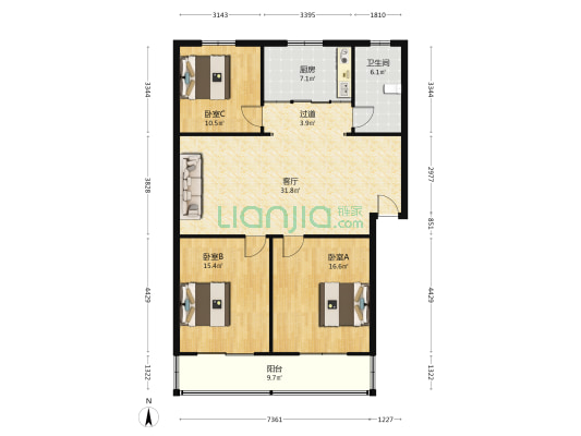 宝塔路196号院 3室1厅1卫 121平方