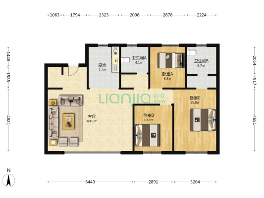 万科观澜 3室1厅2卫 125平方