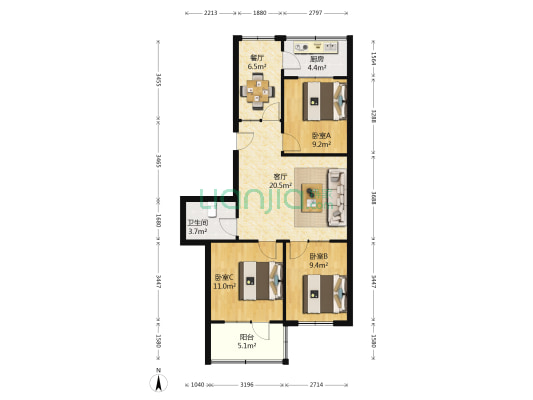 蘭州工業學院家属楼 3室2厅1卫 79平方