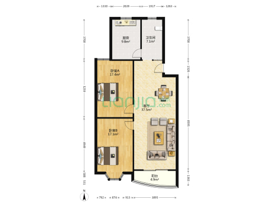 东盛嘉园 2室1厅1卫 105平方