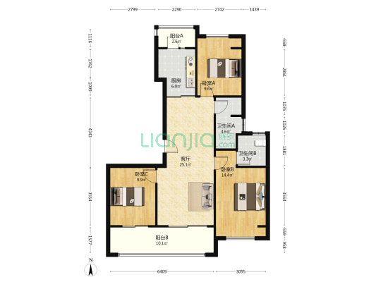 新城水岸云际 3室1厅2卫 110平方