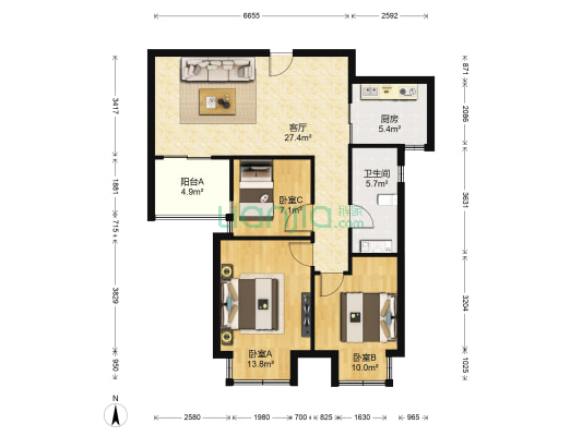 九龙仓时代上城D区 3室1厅1卫 89平方