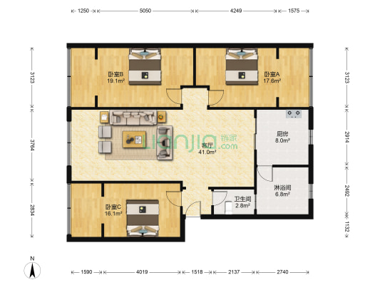 康居巷32号 3室1厅2卫 134平方