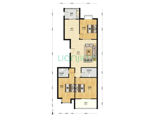 山西省林业厅老军营住宅小区 3室2厅2卫 165平方