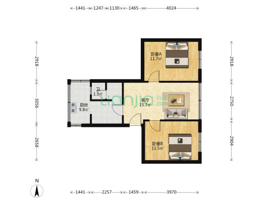 花市巷4号 2室1厅1卫 61平方