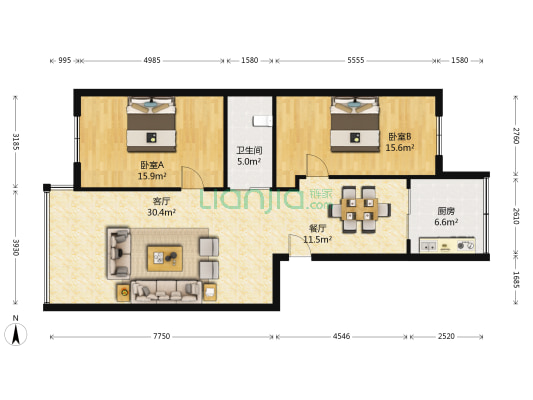 江滨麗园 2室2厅1卫 115平方