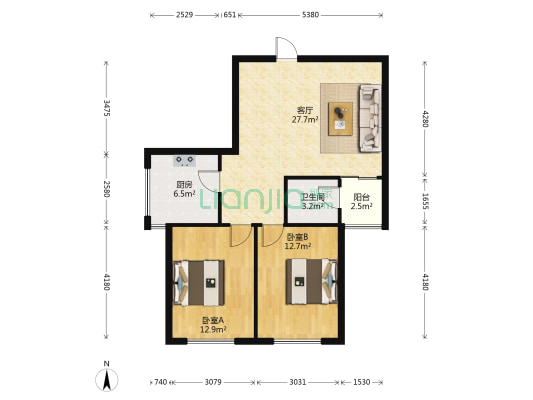 信水滨城 2室1厅1卫 90平方