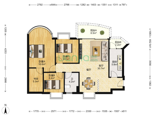 永凯现代花园 4室1厅1卫 126平方