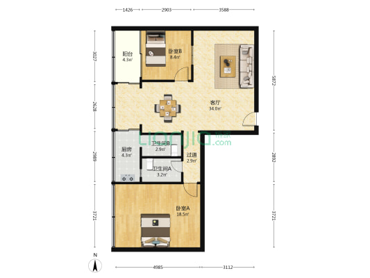 海府路76号 2室1厅2卫 75平方