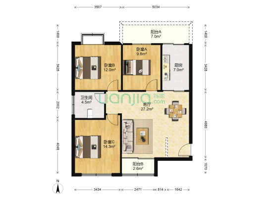 红心嘉苑 3室1厅1卫 94平方