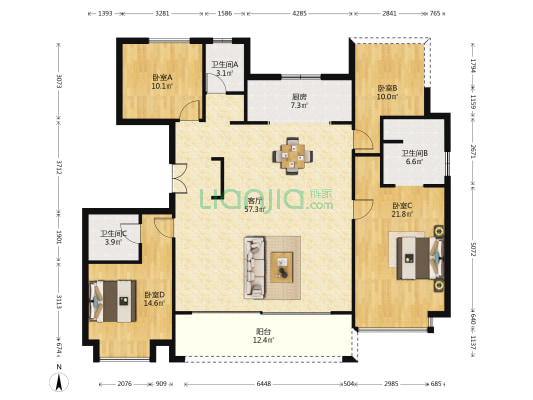 翡翠天际云璞 4室1厅3卫 169平方