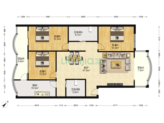 拉萨安居苑 3室1厅2卫 137平方