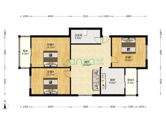 金明里 3室1厅1卫 119平方
