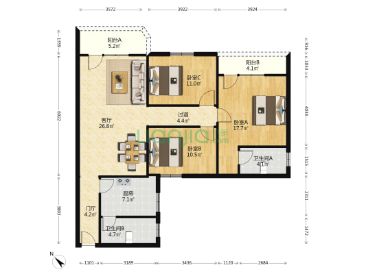银兴楼 3室1厅2卫 110平方