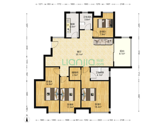 理想城市花园九期 4室1厅2卫 140平方