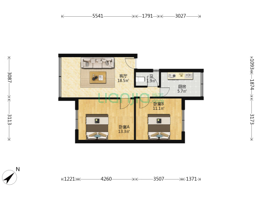 石小路161号 2室1厅1卫 64平方