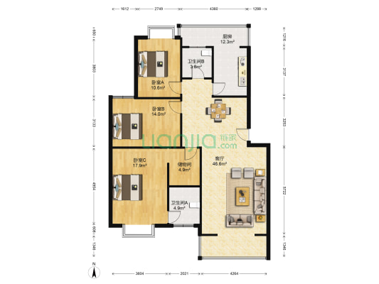 水印长滩(柏条河北路中段) 3室1厅2卫 135平方