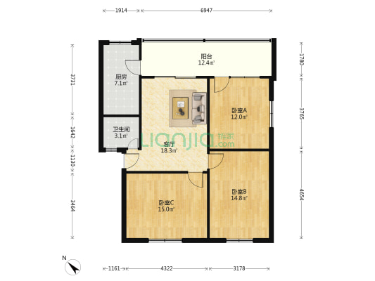 温泉路148号院 3室1厅1卫 93平方