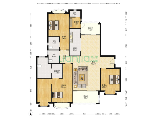 凰樵假日 4室1厅4卫 212平方