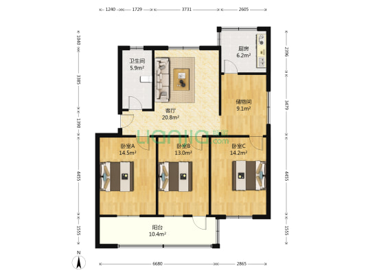 消防支队家属院 3室1厅1卫 101平方
