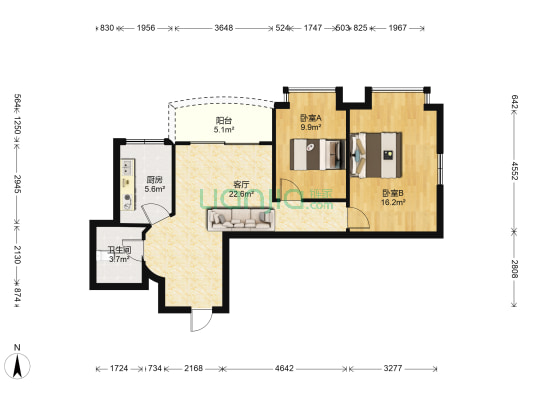 江岸名都 2室1厅1卫 81平方