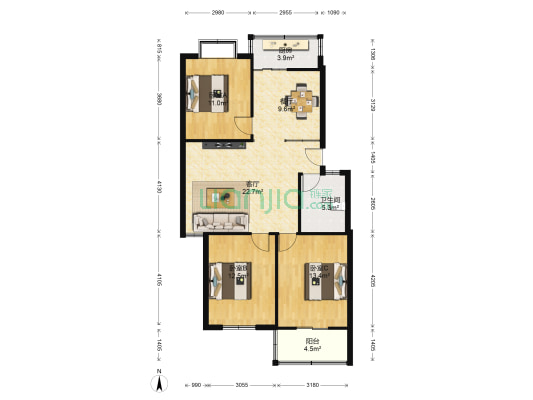 瑞金公寓 3室2厅1卫 120平方
