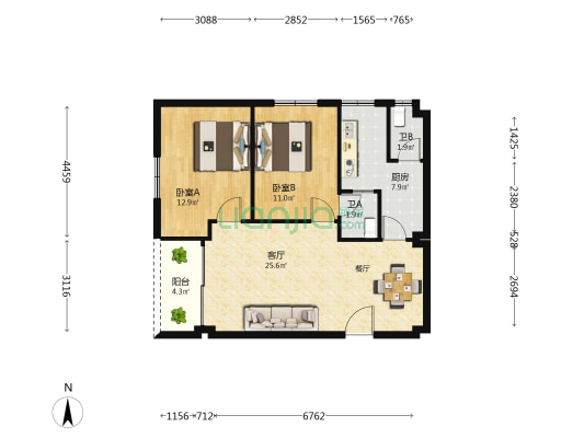 起湾商业街 2室1厅2卫 83平方