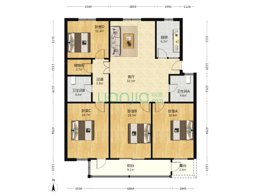 门楼新村 4室1厅2卫 150平方