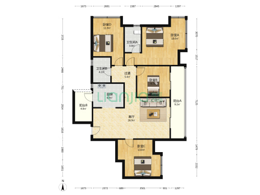 天府公园未来城星幕南区 4室1厅2卫 140平方