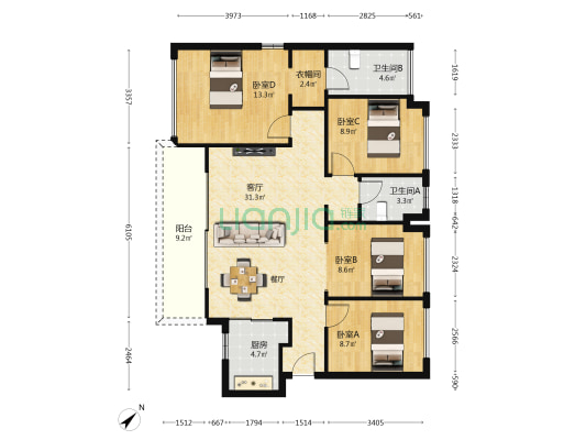 华德同裕·璞樾花园 4室1厅2卫 116平方