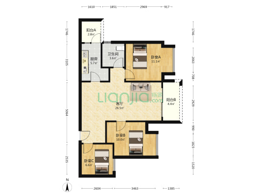 保利和光尘樾二期 3室1厅1卫 90平方