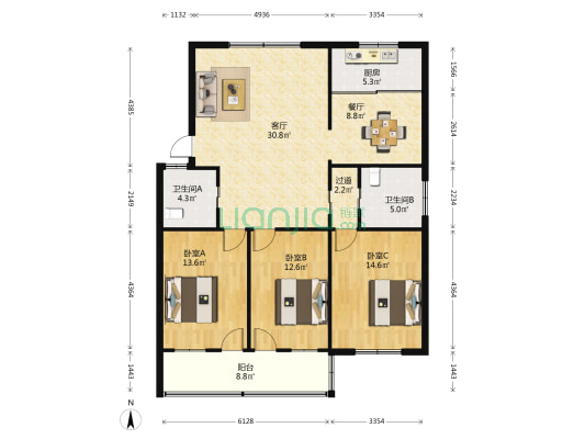 稽山公寓 3室2厅2卫 123平方