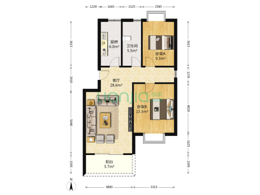 金狮小区顺海苑 2室1厅1卫 123平方