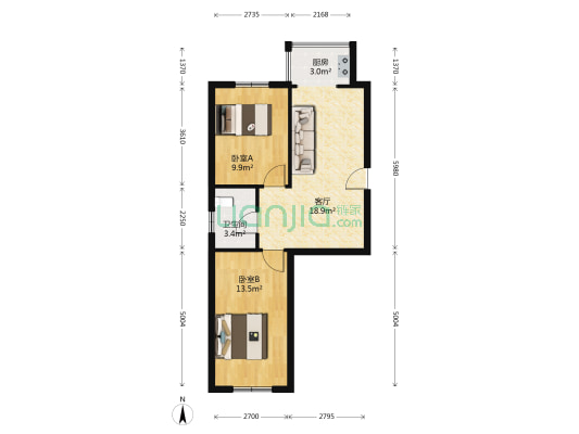 沿江国际小区 2室1厅1卫 66平方