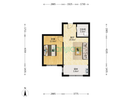 金禹阳光 1室1厅1卫 57平方