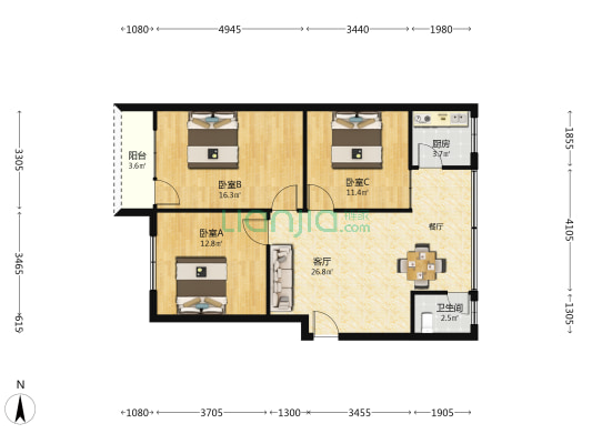 小北街39号 3室1厅1卫 99平方