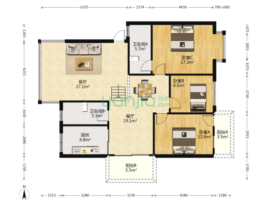 金水湾花园 3室2厅2卫 131平方