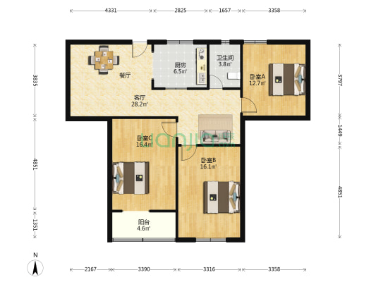 大街 3室1厅1卫 110平方