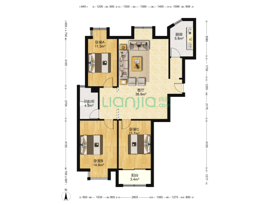 唐宁府南区 3室1厅1卫 122平方
