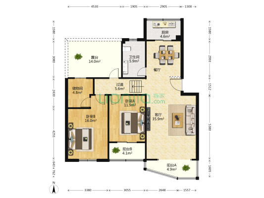 阳光人本花园 2室1厅1卫 109平方