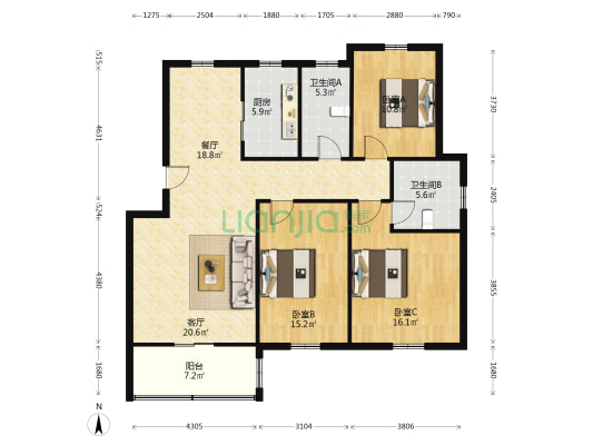 嘉和花园 3室2厅2卫 125平方