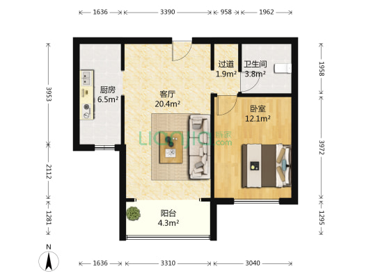 万博豪庭 1室1厅1卫 76平方