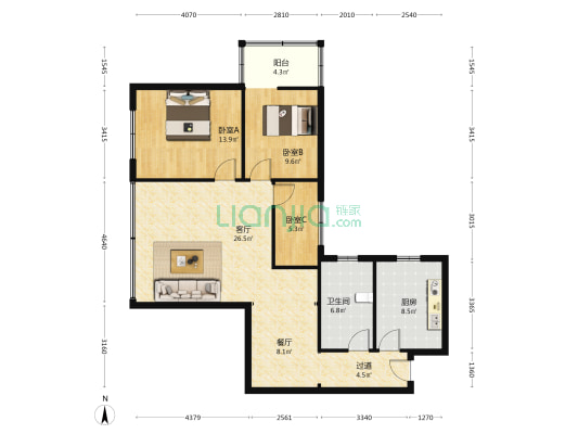 兴扬大厦 3室2厅1卫 116平方